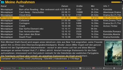 Filminformationen mit optionalen Datei-Informationen.